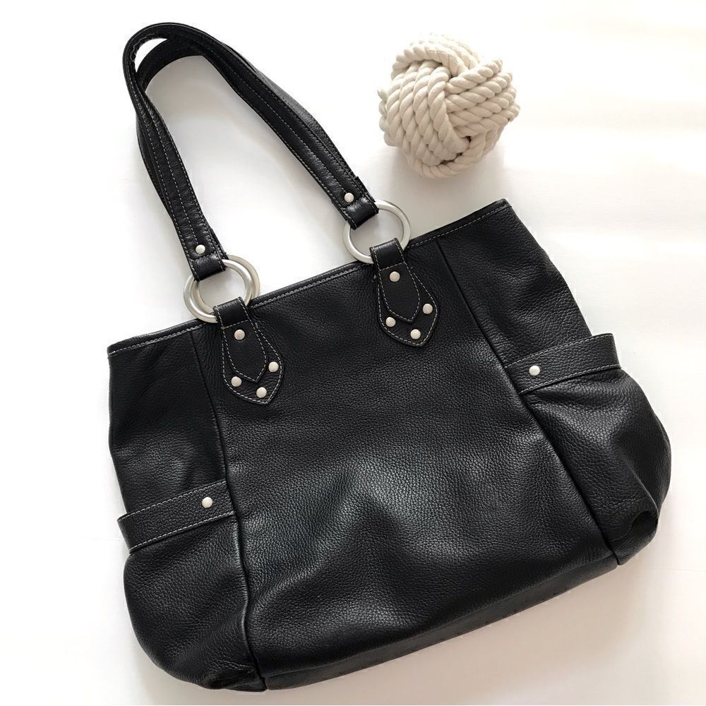 Kenneth Cole Reaction Black Pebbled Leather XL Double Handle Shoulder Tote Bag